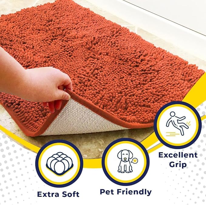 Muddy Mat® | Super Absorbent Door Mat Indoor, Microfiber Quick Dry Chenille Entryway Rug, Non-Slip Front Door Mat, Indoor Mats for Entryway, Machine Washable Pet Rug, Coral 16" x 24"