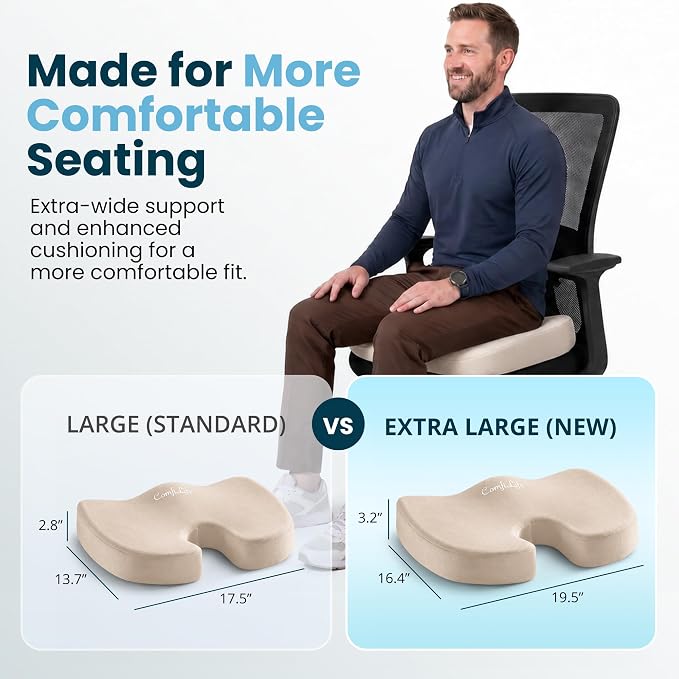 ComfiLife Extra Large Gel & Memory Foam Seat Cushion - Doctor Recommended Office Chair Cushion, Car Seat Cushion - Back & Sciatica Pain Relief - Wide Seat Cushion for Big & Tall (Beige)