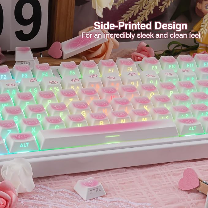 Sunzit 130 Keys Side Printed PBT Keycap PBT Keycaps Set, Shine Through Custom Key caps, Dye-Sublimation Cherry Profile Keycap for MX Switches Mechanical Keyboard