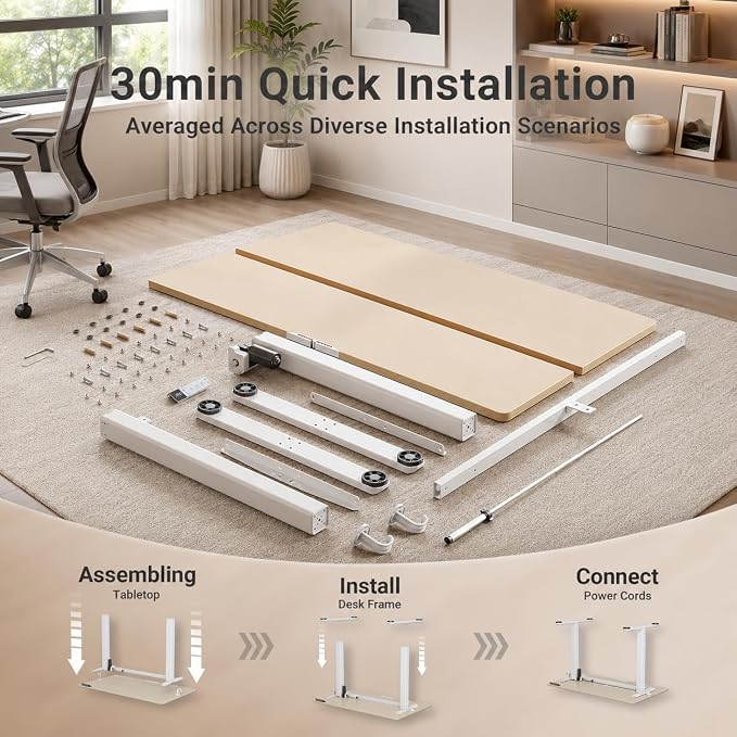 Claiks Electric Standing Desk 48x24 Inch Adjustable Desk, Nature | 156lbs weight capacity, 3 memory presets, industrial steel frame, cable management hub, adjustable height , easy assembly