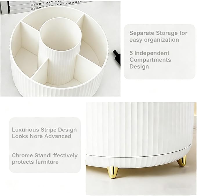 Office Supplies Set Rotating Pen Holder for Desk with Stapler Staple Remover, Tape Dispenser,Tape Refills, Binder Paper Clips Kit, Scissor,Pen, Ruler & Sticky Tabs,White Office School Supplies(White)