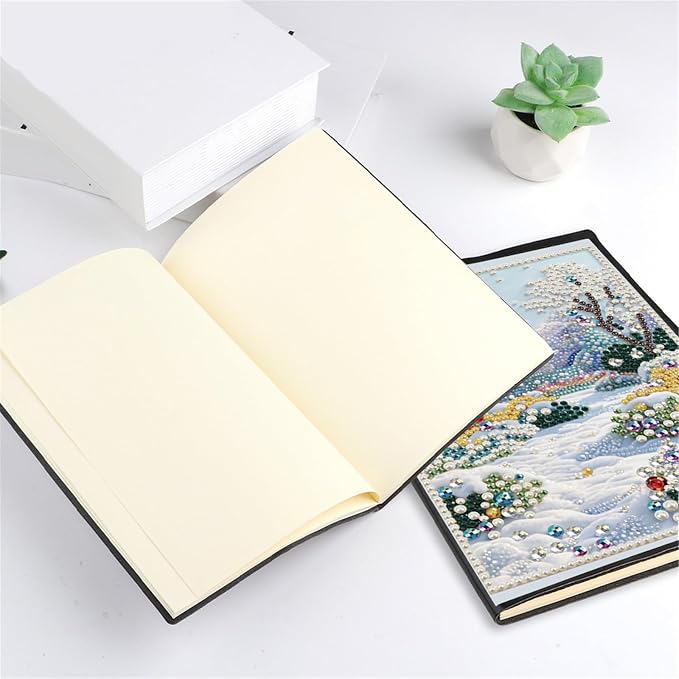 FRANDEK Pearl Painting Notebook Kit, Winter Forest A5 DIY Journal with 50 Blank Pages, Diamond Gem Art Cover with Waterproof Canvas, Beginner Craft Set with Full Tools for Adults