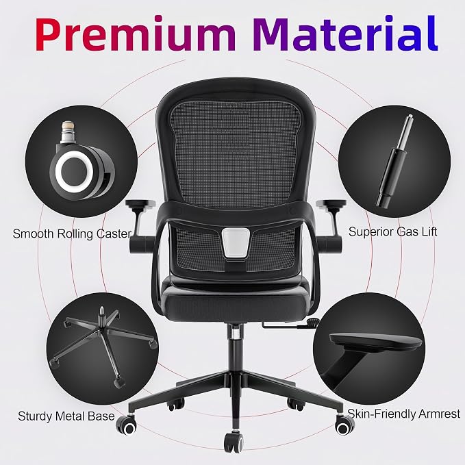 Ergonomic Office Chair - 350LB Comfy Desk Chairs with Adjustable Lumbar Back Support, Mesh Computer Chairs with Wheels and Arms for Home Office, Study
