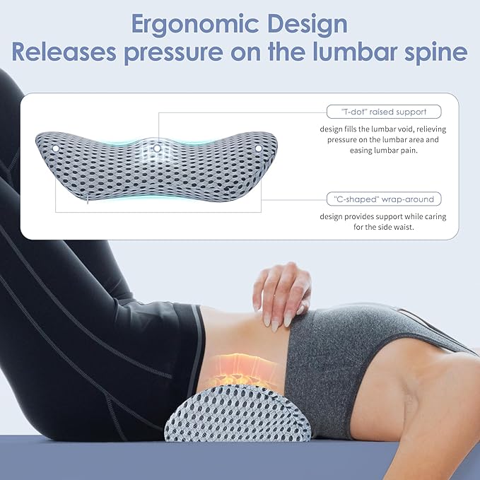 kasney Lumbar Support Pillow, Memory Foam Lumbar Pillow for Lower Back Pain Relief, Back Support Pillow for Office Chair, Car Seat - Gray