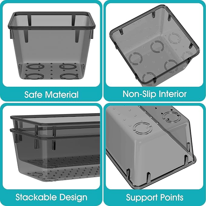 StorMiracle 23 PCS Clear Plastic Drawer Organizers Set, 4 Size Desk Drawer Organizer Trays for Makeup, Jewelry, Kitchen Utensils, Gadgets and Office Accessories, Black
