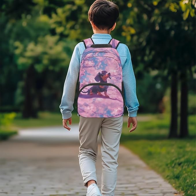 ZFRXIGN Dachshund Dog Kids Backpack for Girls 6-8 8-12 Bookbag with Cute Pendant 17inch Elementary School Bag and Lunch Box Pencil Case Back to School Stuff