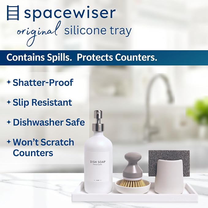 Silicone Countertop & Vanity Bathroom Tray – 2 PC 11.7" | Bathroom Tray Set, Bathroom Tray Countertop, Bathroom Counter Tray, Dish Soap Kitchen Tray & Bathroom Organizer Countertop