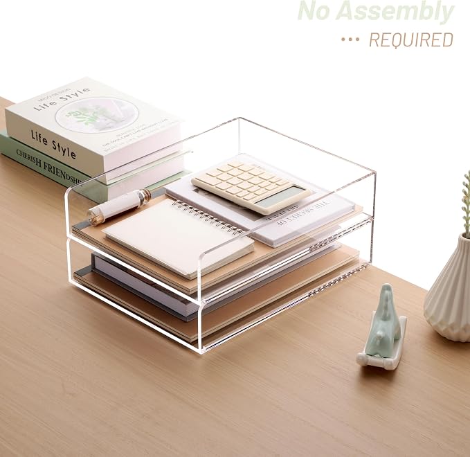 SANRUI Stackable Acrylic Desk Organizer, Paper Organizer for Desk, Letter Tray, Paper Sorter File Organizer for Office,Home or School, 2-Pack