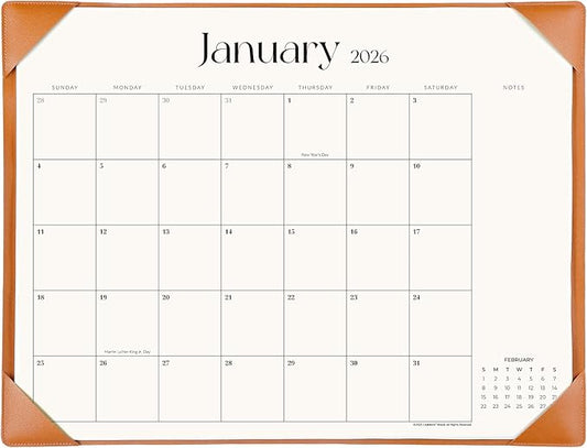 Simplified Desk Calendar 2026 with Desktop Mat, Cabbrix Large Desk Pad Calendar 21" x 16-1/2" Including January 2026 to June 2027 Desk Blotter Calendar for Home School and Office (Brown)