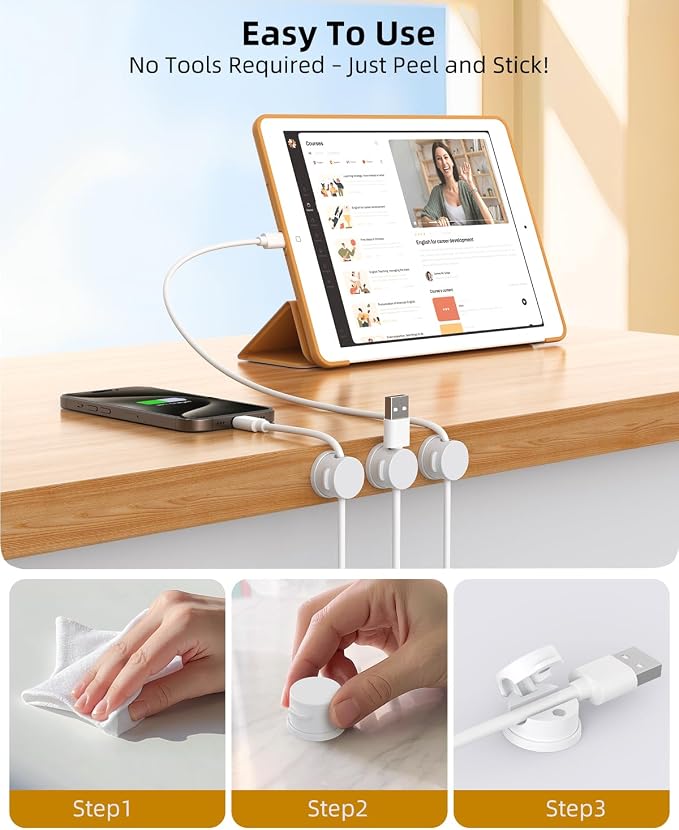 Swiveling Cord Organizer, Magnetic Cable Clips Cable Organizer 6 Pack White