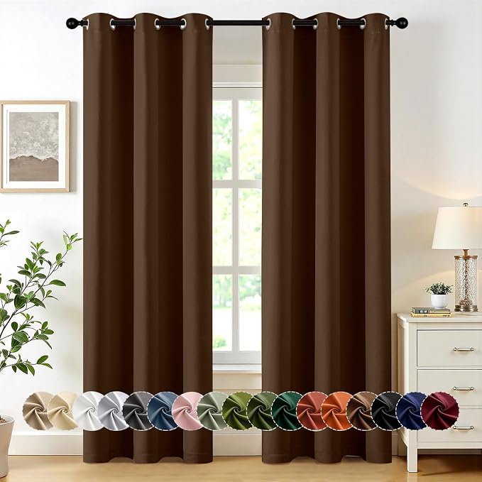 MIULEE Blackout Curtains for Bedroom Living Room 2 Panels, Thermal Insulated Room Darkening Drapes Grommet Noise Reducing Light Blocking Window Treatments 72 Inches Long 40x72 Inch Brown