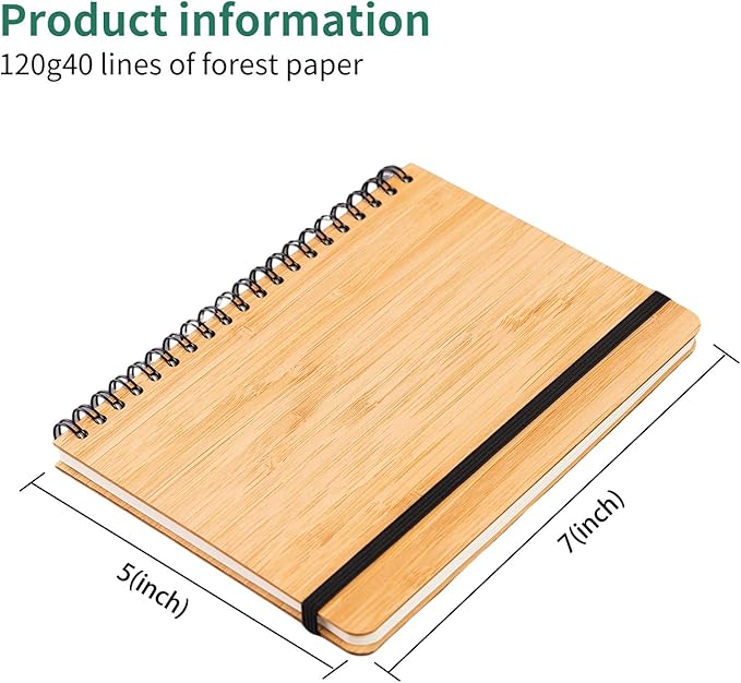4 Packs Lined Bamboo Notebook Journals, Wooden Notebooks 80 Pages, 5" * 7" Hardcover Notebook College Thick Paper Notebook, Journaling Notebook for Work Women Men School