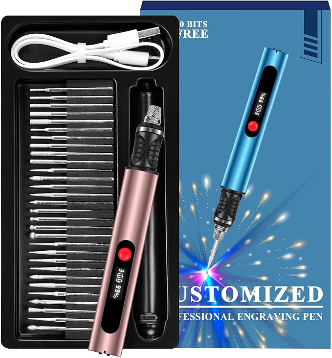 Engraving Pen, Ultimate Cordless Engraving Pen for Artists & DIYers - Engrave 60+ Surfaces - Beginner Friendly- 30 Bits & Mastery Guide (Rose)