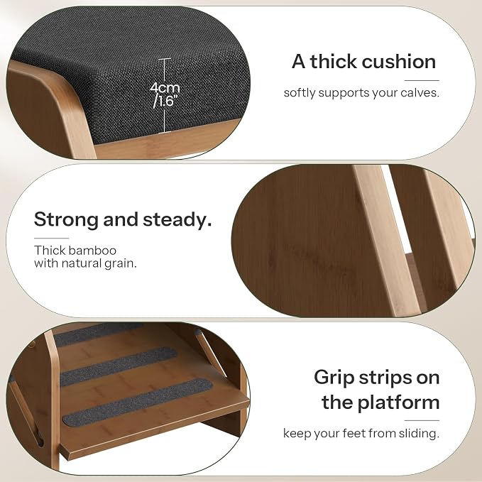 CHOEZON Adjustable Foot Rest Under Desk, Wooden Footrest with Cushion and Non-Slip Design, 2-Layer Sliding Office Foot Stool with Ergonomic Design for Posture Support, Home Office, Wenge Brown MJD01MA