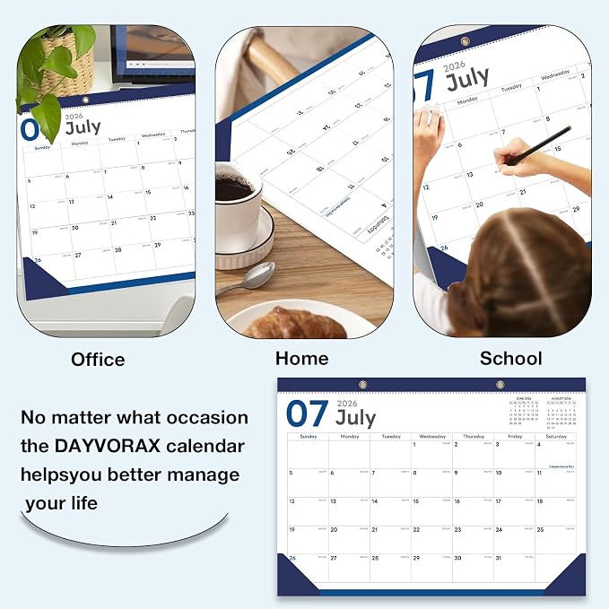2026-2027 Desk Calendar - 18 Month Desk Calendar 2026-2027, Jul 2026 - Dec 2027, 17" x 12", Large Monthly Desktop Calendar with Daily Blocks, Thick Paper, Corner Protectors - (2 Stickers Included)