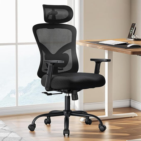 Marsail Ergonomic Mesh Office Chair with Padded Lumbar Support, 2D Headrest, Adjustable Armrests, 130° Rocking Tilt, Contoured Seat Cushion, Computer Desk Chair with Wheels for Home and Office | Adjustable armrests, contoured seat cushion, breathable d...