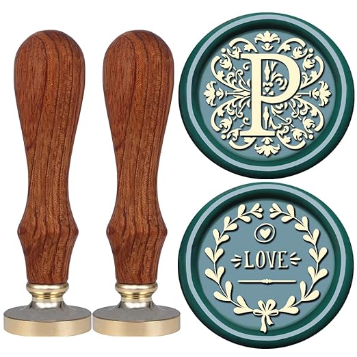 Flower Initial Alphabet P Wax Seal Stamp & Eucalyptus Love Sealing Stamp with Wax Stamp Brass Head Ideal for Wedding Invitations Gift Wrapping Christmas (Floral P)