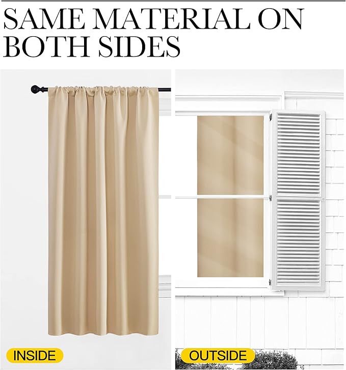 NICETOWN Blackout Room Darkening Curtains - Home Decoration Light & Noise Reducing Thermal Insulated Window Draperies with Rod Pocket Top (Biscotti Beige, Set of 2, 42 inches Wide x 30 inches Long)