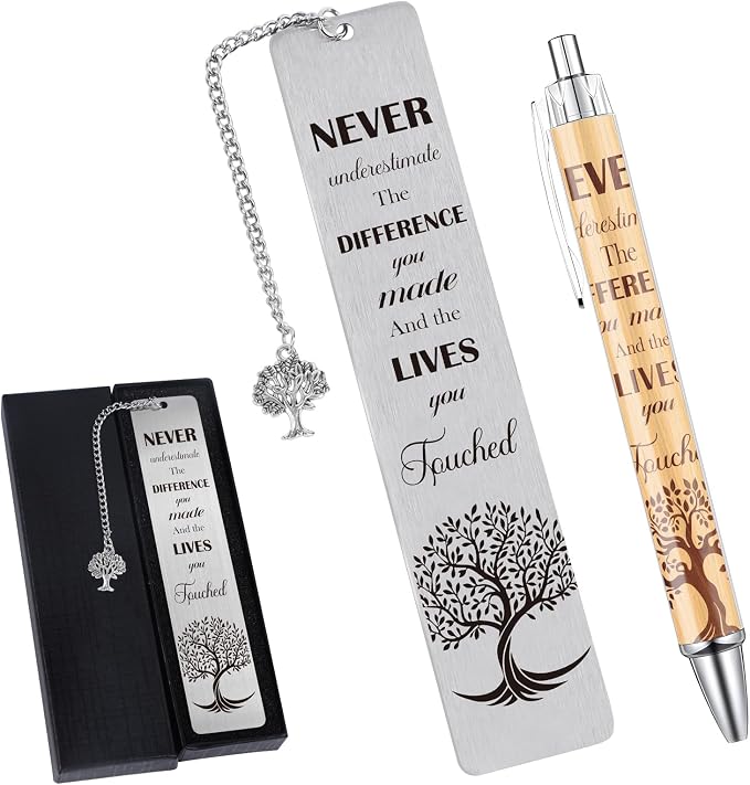 Inspirational Bookmark with Pen Gifts - Positive Gift for Book Lovers, Motivational Quotes Christmas Birthday Appreciation Retirement Encouraging Graduation Present for Men Women Friends