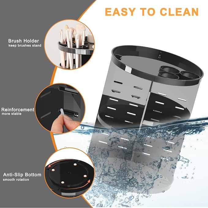 Rotating Makeup Organizer, DIY 8 Adjustable Layers Spinning Skincare Storage, Cosmetic Display Case with Brush Holder and Perfume Tray, Multi-Function Vanity Bathroom Countertop Organizer Black