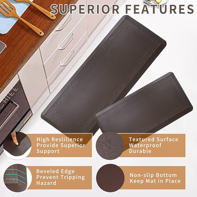 20x 42 Inch Extra Support Anti Fatigue Comfort Kitchen Mat, Waterproof Long Kitchen Runner, Non-Slip Standing Desk Mat, Commercial Pads for Offices, Home, Garages (Bordeaux Coffee, 20'' x 42'')