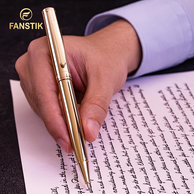 FANSTIK Customized Gold Luxury ballpoint pen, fancy gift set for women, Real 24K Gold Plating, Professional executive pen gift set for men (Lux Custom-BallPoint Gld)