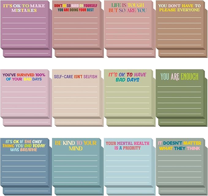 Yinder 24 Pcs Inspirational Sticky Notes Thank You Gift Motivational Sticky Note Pad Employee Appreciation Gift Bulk for Staff Coworker Teacher Nurse Office Groups 3 x 3'' (Health,Morandi Color)