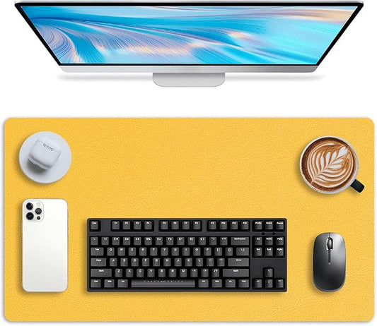Leather Desk pad Protector, Office Mat, Large Mouse Mat, Non-Slip PU Leather Blotter, Laptop Desk Pad,Waterproof Laptop Computer Desk Keyboard Mat for Office/Work/Home/Decor (Yellow, 37 * 18in)