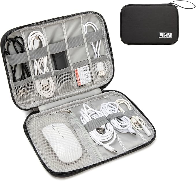 Electronics Organizer Travel Case - Water-Resistant Tech Bag for Cables, Chargers & Cord Management - Small Portable Pouch for Travel Accessories, Gear Bag for Airplane & Business