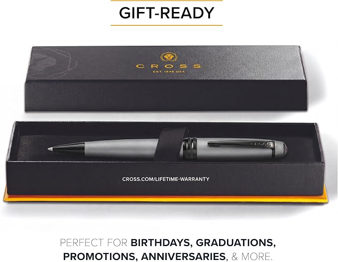 Cross Bailey Matte Gray Lacquer Ballpoint Pen - Refillable Pen for Long-Lasting Use - Smooth Writing - Comfortable Grip - Stylish Distinctive Look - Black Ink - Corporate Gifts