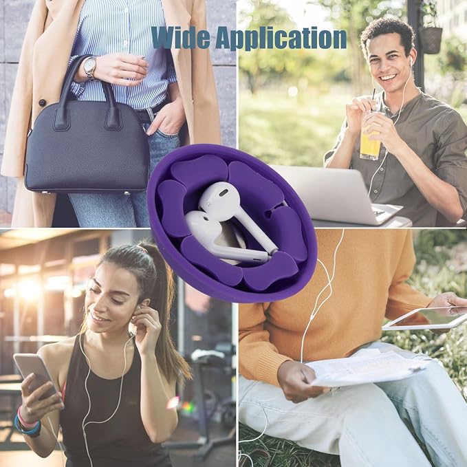 MAIRUI Wired Earbud Case Earphone Headphone Cord Organizer Earbuds Wrap Soft Silicone Magnetic Holder Storage Tangle Free Cable Winder(Purple)