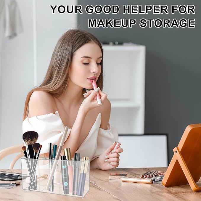 Acrylic Pen Holder,3 Compartments Pencil Cup Stationery Organizer,DIY Pen Holder for Desk,Makeup Brush Holder for Home, Office, Classroom, Bathroom