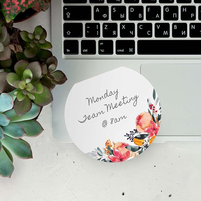 Floral Sticky Note Pad Assortment/Set of 3 Round Flat Top Flower Note Pads / 3.5" Bright Blossom Sticky Notes / 50 Sheets Per Pad/Made in USA