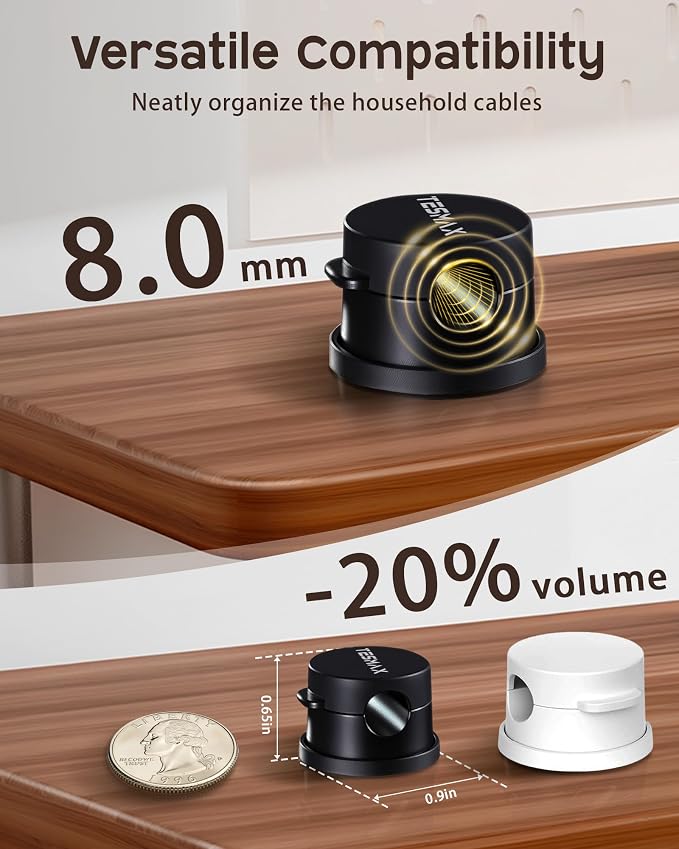 6Pack Magnetic Cord Holder 360° Rotating, 1s Lock Adhesive Desk Organizers | 8mm Cable Pass-Through, One-Hand Easy Installation for Cable Management, Phone Charging Wires Nightstand Car Home Office