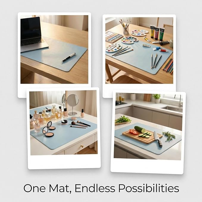 Leather Desk Pad Protector, Desk Mat, (Blue, 14" x 42") Large Mouse Pad, Non-Slip Desk Blotter, Office Laptop Desk Pad, PU Leather Desk Writing Pad for Office and Home