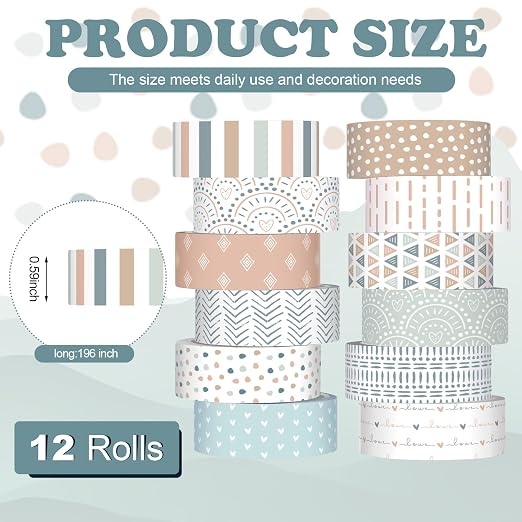 12 Rolls Watercolor Floral Washi Tape Set 15 mm Vintage Flower Decorative Masking Tape for Summer School Arts DIY Craft Scrapbook Journal Supplies Gifts(Morandi Tones,Boho)