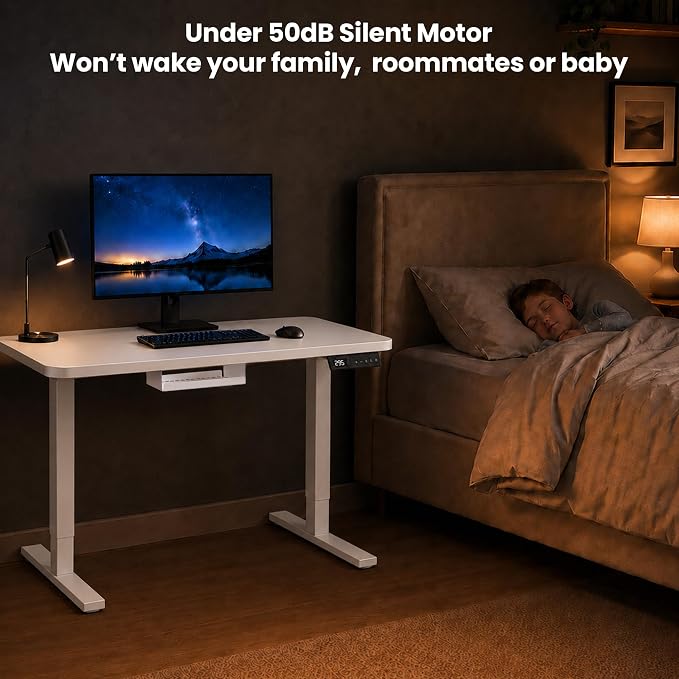 Electric Standing Desk, 40" x 24" Adjustable Height Sit Stand Desk, Small Space Workstation, Compact Computer Desk for Home Office, Stable Steel Frame (White)