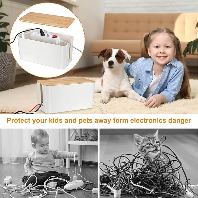 Cable Management Cord Cover Wire Hider Box Concealer Organizer Protector System for Home Theater Entertainment Center Office School (Wood White)