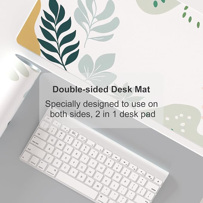 Faux Leather Large Mouse Pad, Office Desk Mat, 31.5"x11.8", Green White | Desk Décor Accessories, Extended Size, Waterproof & Easy to Clean, Smooth Surface, Non Slip Desk Organization