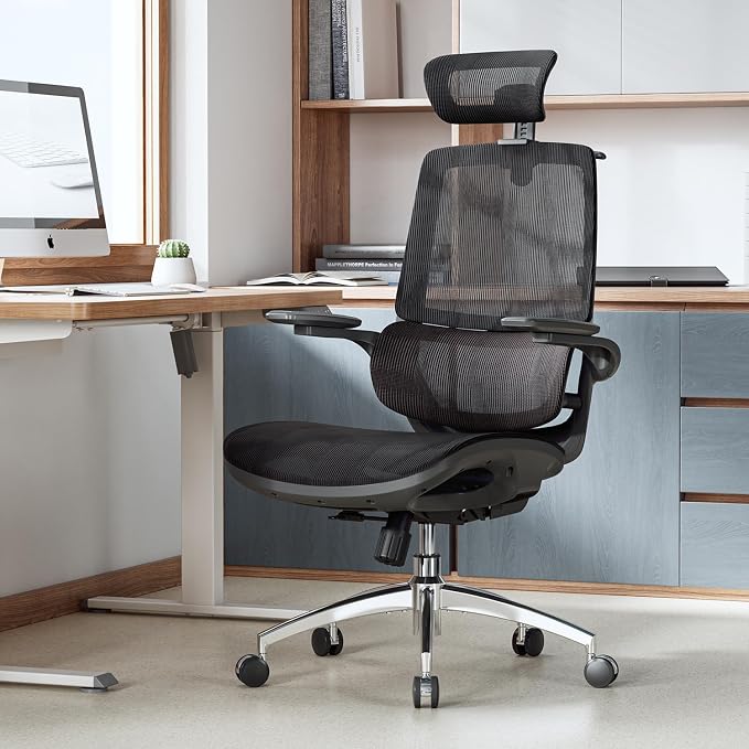 SIHOO M59AS Ergonomic Office Chair, Dual Backrest, Adaptive Lumbar Support | 3D Flip-Up Armrests, Full Breathable Mesh, Reinforced Aluminum Base, 330 lb, Comfort That Moves With You, Black