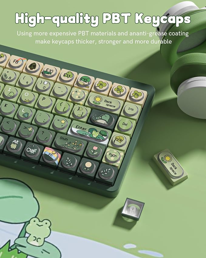 Keymatic Green Frog Keycap Set, PBT Custom Keycaps,131 Cute Keycaps for Mechanical Keyboard, MOA Profile for Mechanical Keyboard Compatible with ANSI/ISO,TKL, Full-Sized Layout(Only Key Cap)