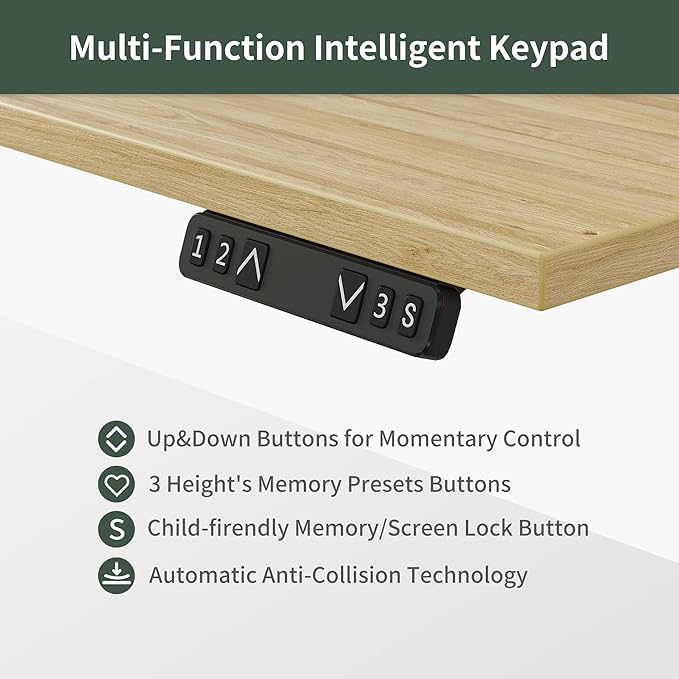FEZIBO 63"x49" L Shaped Standing Desk with LED Strip & 2 Drawers, Upper and Lower Storage Shelves Available, Electric Height Adjustable, for Gaming, Office, Natural