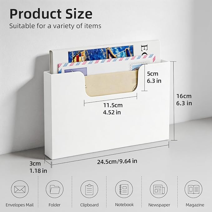 Marbrasse 2P Magnetic File Holder, Magnetic Hanging Wall File Organizer, Pocket Paper Magazine Mail Organizer for Refrigerator,Notebooks,Planners,Letter(White)