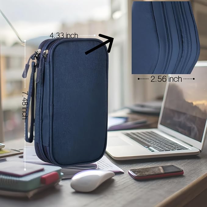 Portable Waterproof Double Layers All-in-One Storage Bag, Travel Cord Organizer，Electronics Accessories Organizer Pouch Bag for Accessories,Charger, USB Cable, Gadget (navy blue)