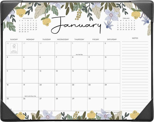 Cabbrix Desk Calendar 2026 with Desktop Mat, Floral Desk Pad Calendar 15 x 12 Inch 18 Months Runs From January 2026 to June 2027, Desk Blotter Calendar for Home School and Office (Black)