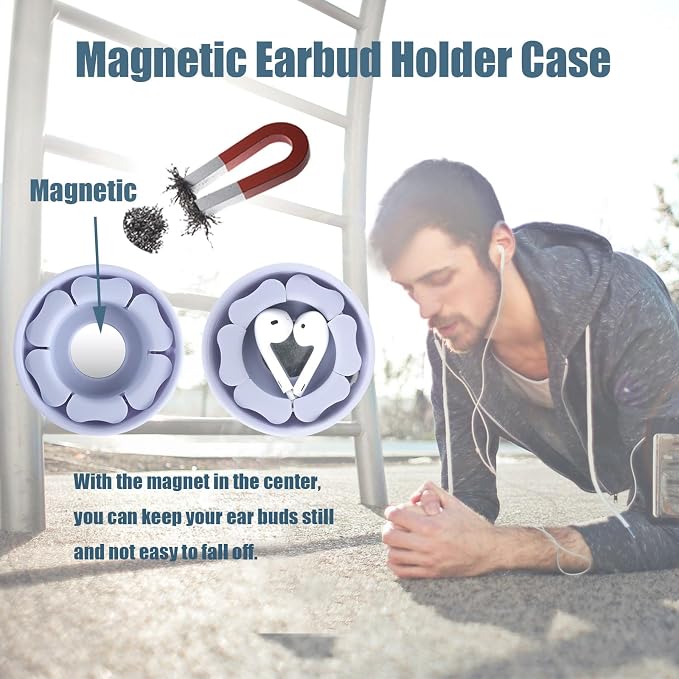 MAIRUI Wired Earbud Case Earphone Headphone Cord Organizer Earbuds Wrap Soft Silicone Magnetic Holder Storage Tangle Free Cable Winder(Light Blue Purple)
