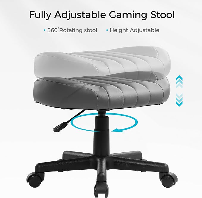 EUREKA ERGONOMIC Height Adjustable Foot Stool,19x18'' Large Seat Under Desk Footrest,Swivel Rolling Chair W Sturdy Wheels,Ottoman Stool Simple Meeting Chair for Home Office,Grey