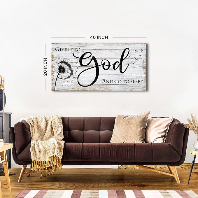 AIYISU Christian Bible Verses Wall Art Rustic Wall Decor for Bedroom Living Room Dandelion Pictures Give It To God and Go To Sleep Sign Canvas Painting Religious Poster Artwork Home Decorations 20x40