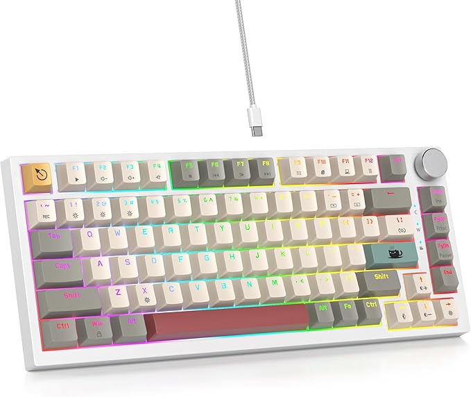 Guffercty kred 75% Retro Keyboard with Knob, Custom Gasket Mounted Wired Mechanical Gaming Keyboard 75 Percent RGB Hot Swap for Mac/Win (Gasket 82 Retro 9009)