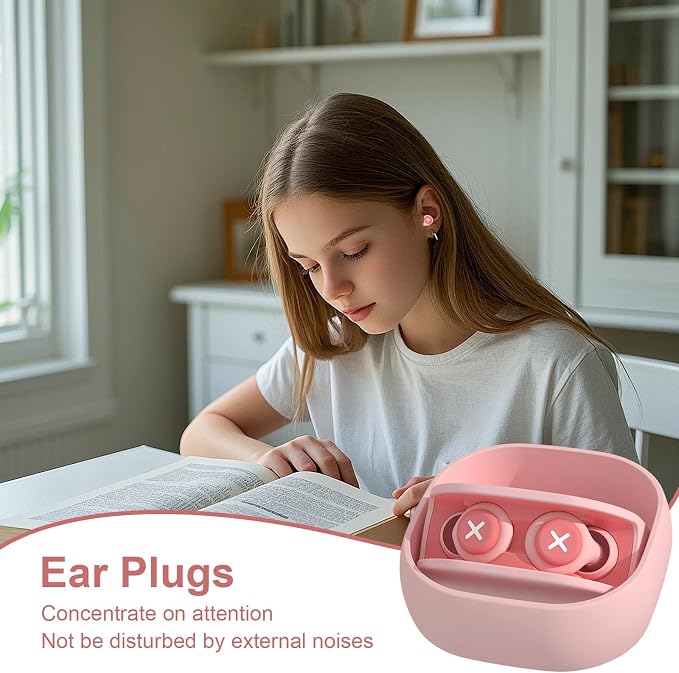 Upgrade Soft in-Ear Ear Plugs for Sleeping, Reusable Silicone Noise Reduction Earplugs with 3-Layer Sound Insulation, for Snoring, Travel, Study, Work, with Portable Storage Case, (Pink)